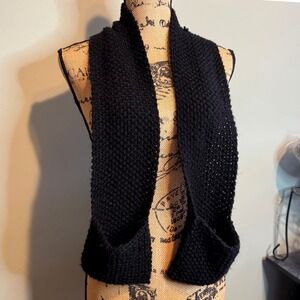 Womens Cozy Fall Winter Knitted Scarf with Pocket Black One Size